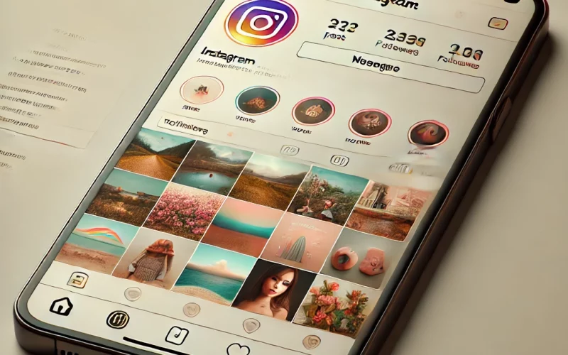 A modern smartphone displaying the Instagram application interface on its screen.