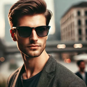 A stylish man wearing dark sunglasses, looking cool and confident.